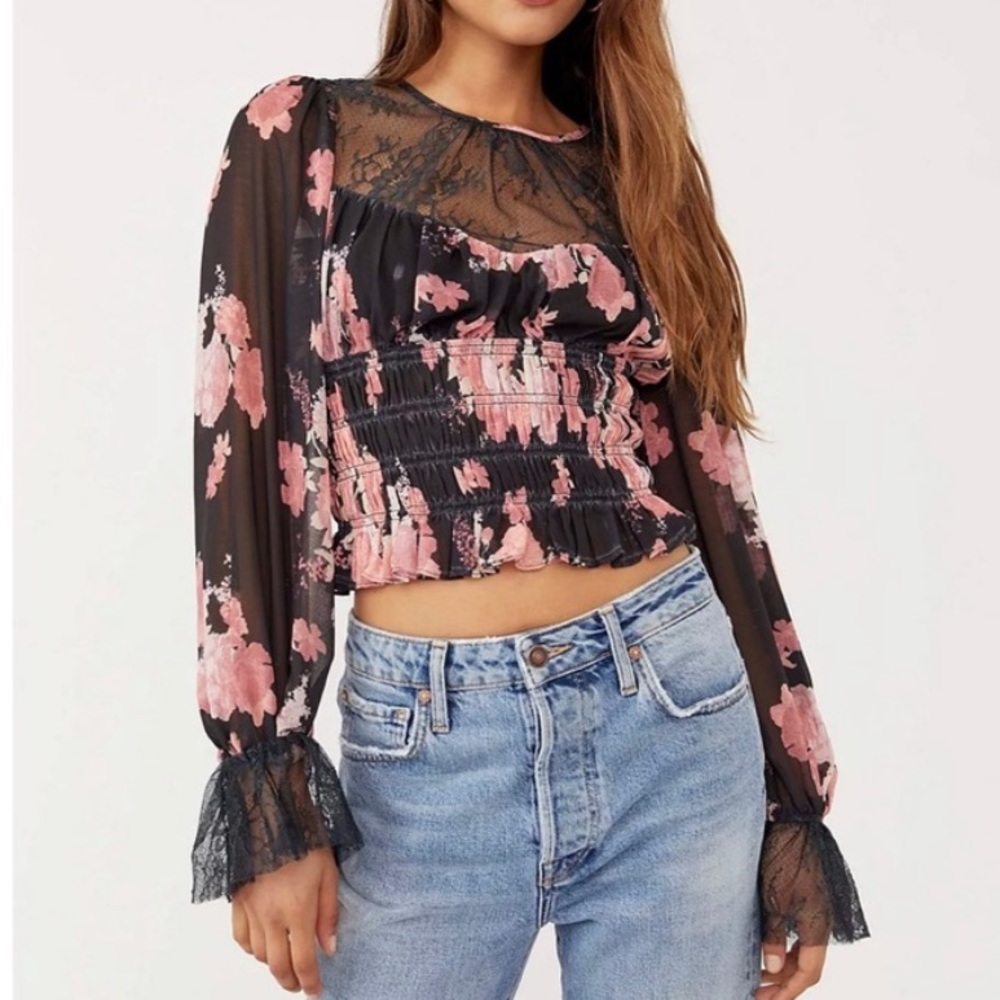 Free People Daphne Floral Blouse Midnight Combo
